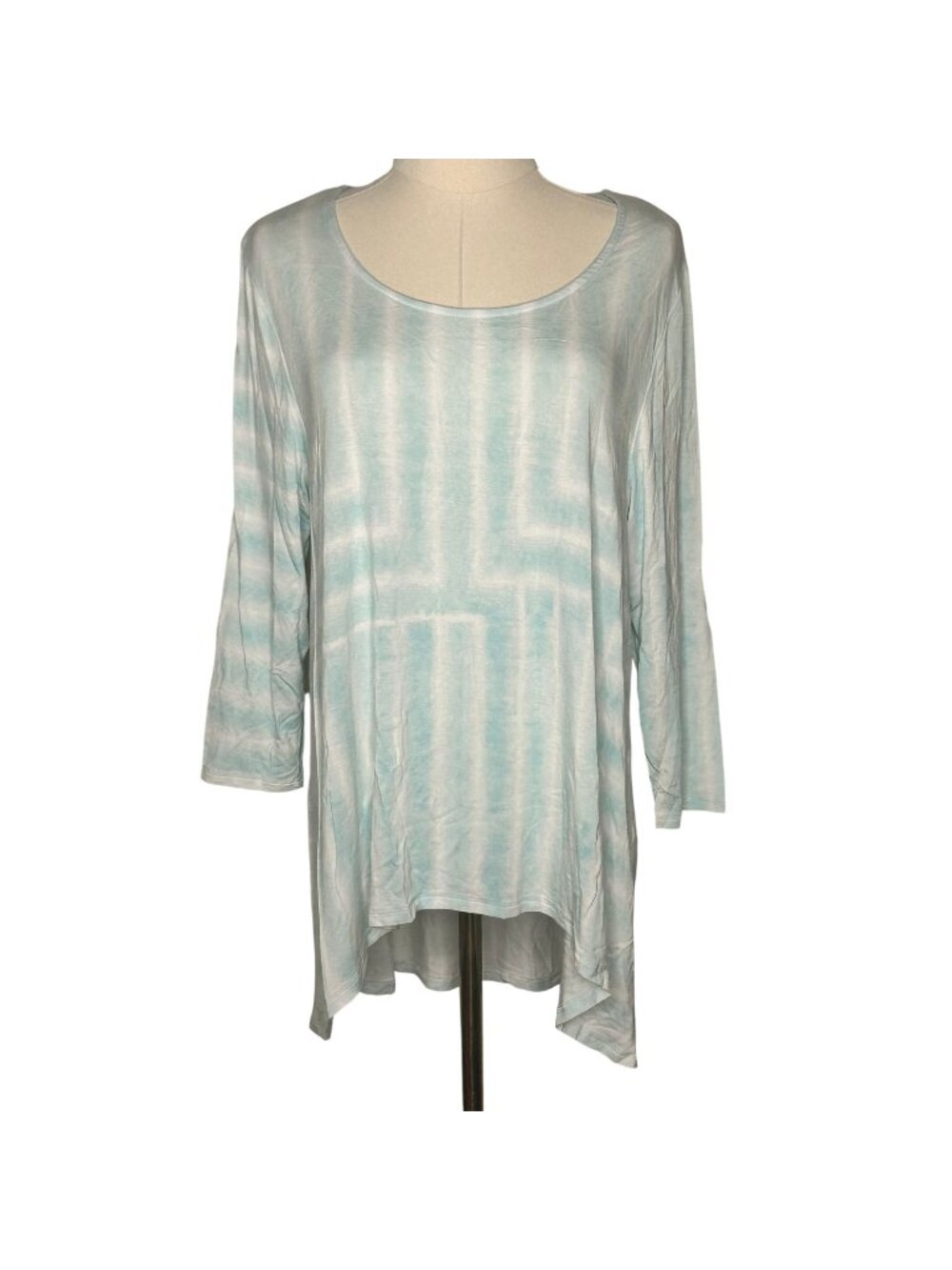 Chicos blue white boho tye die 3/4 sleeve assymetrical size 12 beachy flowy